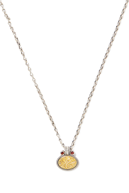 Happiness Pendant, 18k Yellow Gold & Sterling Silver with Garnet Chain